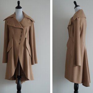 Modern Beige Wool Coat by Anett Rostel, Avant-Garde Couture Winter Coat